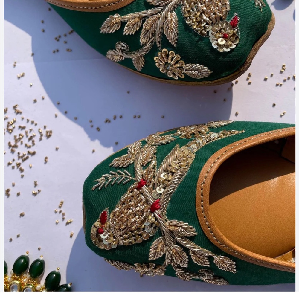 Jaypore- Elegant Green Embroidered Women's Shoes